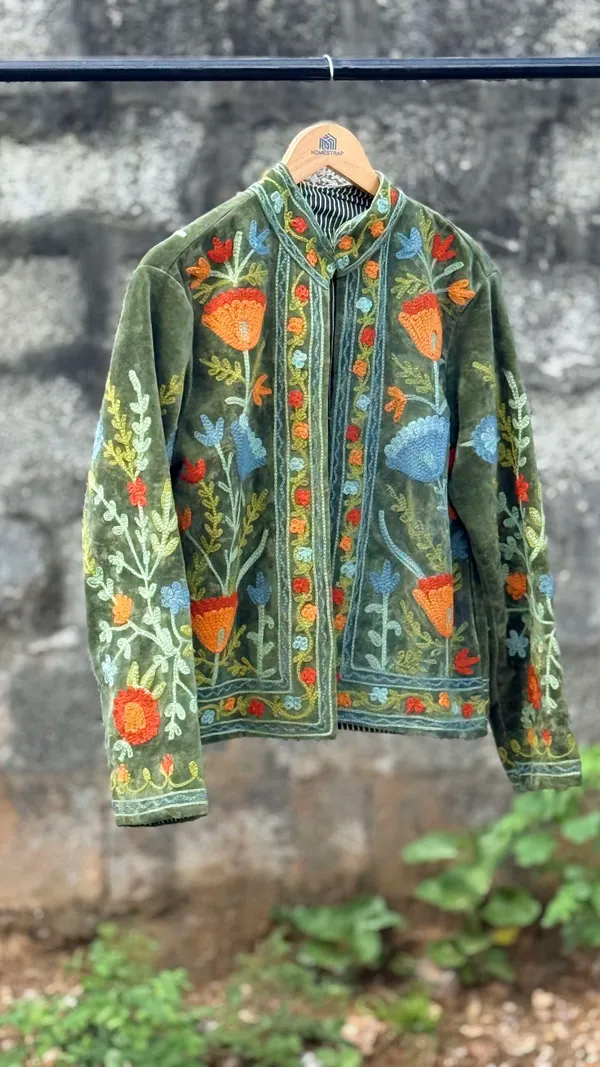 Womens_Olive_Green_Velvet_Embroidered_Jacket_With_Floral_Design
