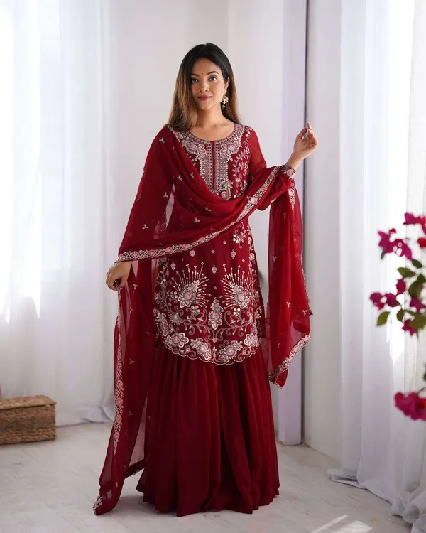Women_S_Faux_Georgette_Sequins_Thread_Work_Straight_Kurta_With_Sharara_Suit_And_Dupatta_Set