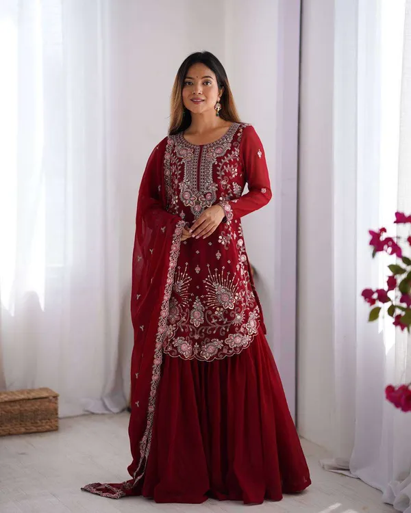 Women_S_Faux_Georgette_Sequins_Thread_Work_Straight_Kurta_With_Sharara_Suit_And_Dupatta_Set