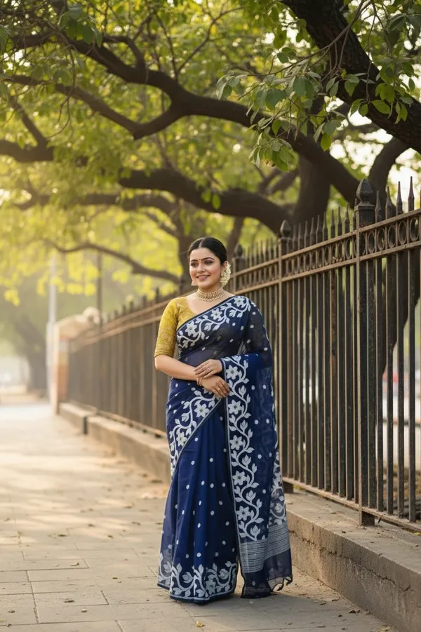 Blue_Floral_Print_Saree_For_Women