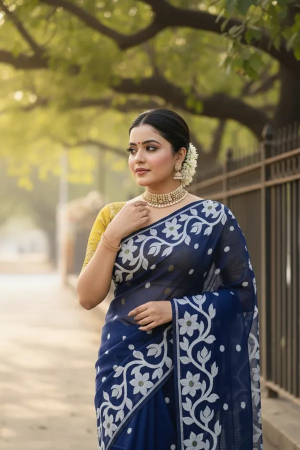 Blue_Floral_Print_Saree_For_Women