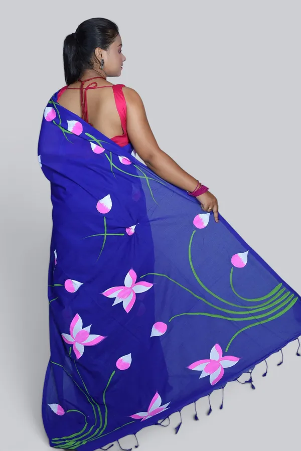 Blue_Georgette_Floral_Print_Saree_For_Women