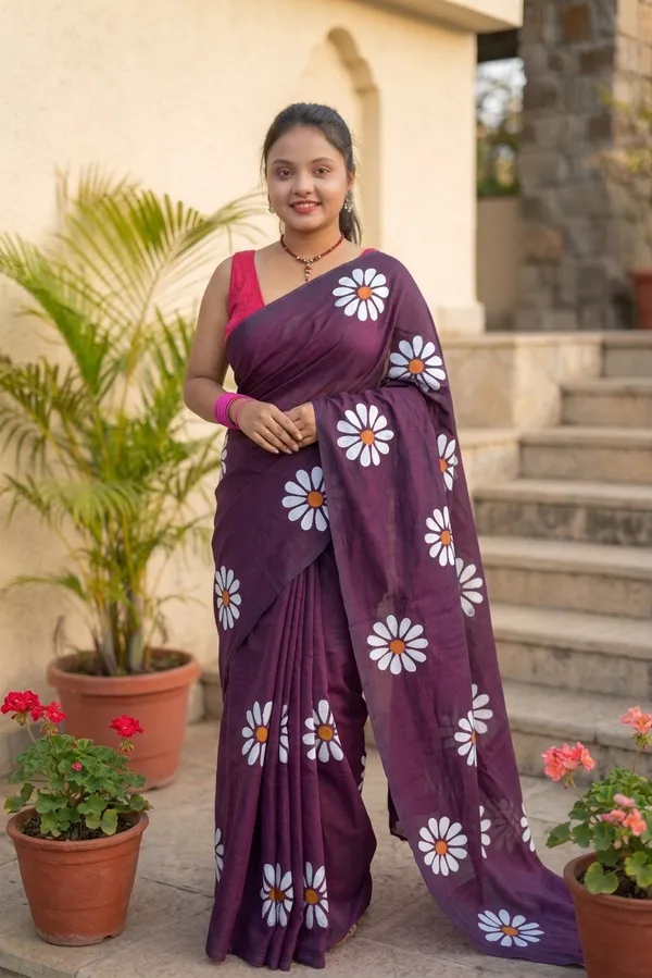 Purple_Floral_Print_Saree_For_Women
