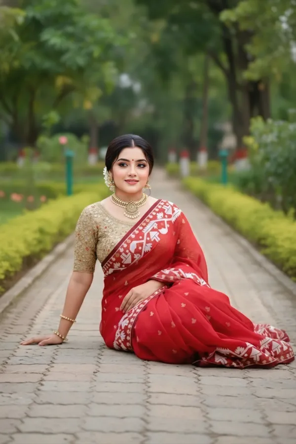 Red_Printed_Traditional_Saree_For_Women