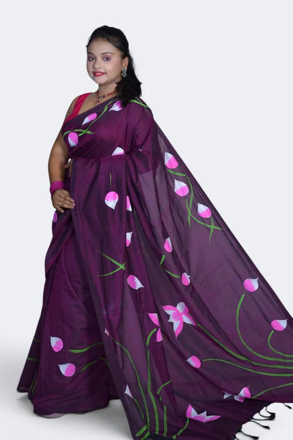 Purple_Floral_Print_Saree_For_Women