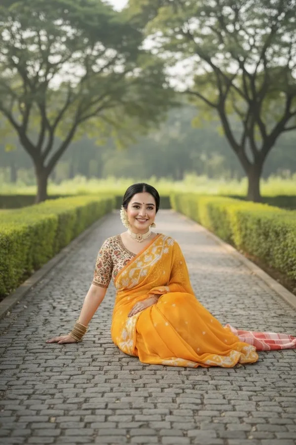 Orange_Floral_Print_Saree_For_Women