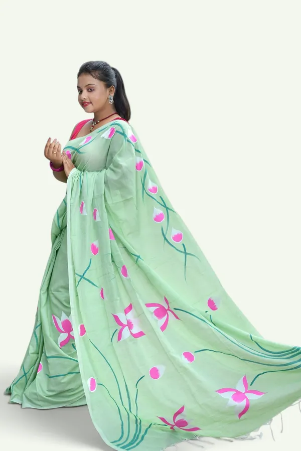 Green_Floral_Print_Saree_For_Women