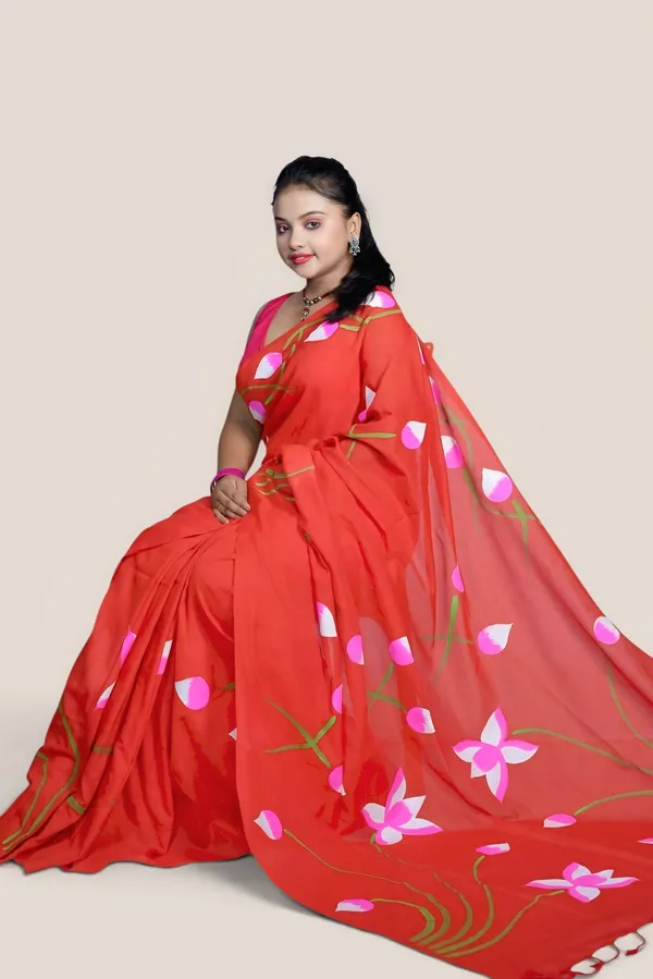 Red_Floral_Print_Saree_For_Women