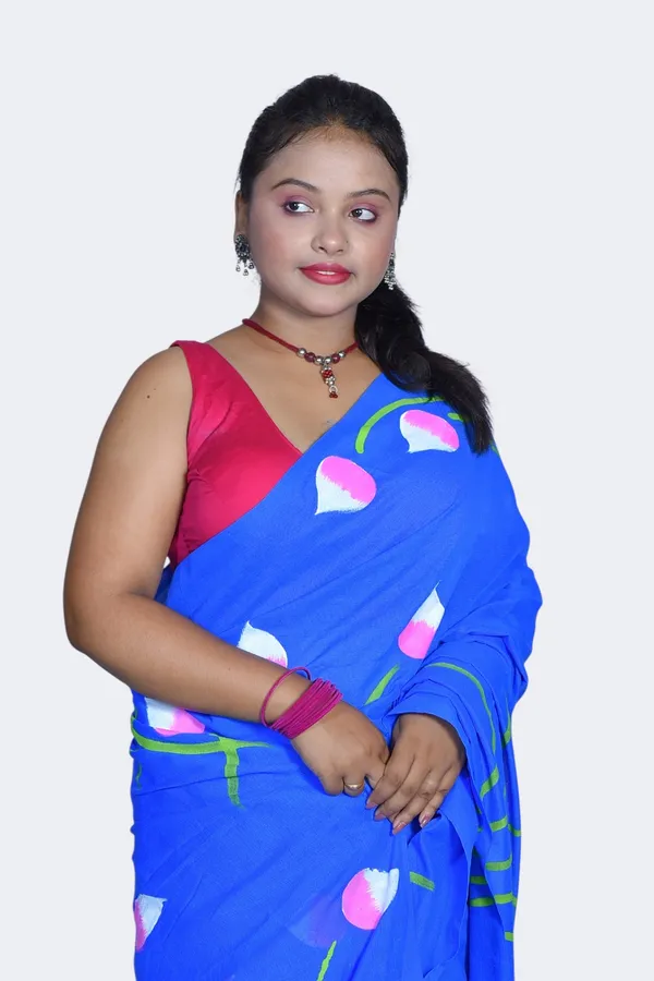 Blue_Cotton_Floral_Print_Saree_For_Women