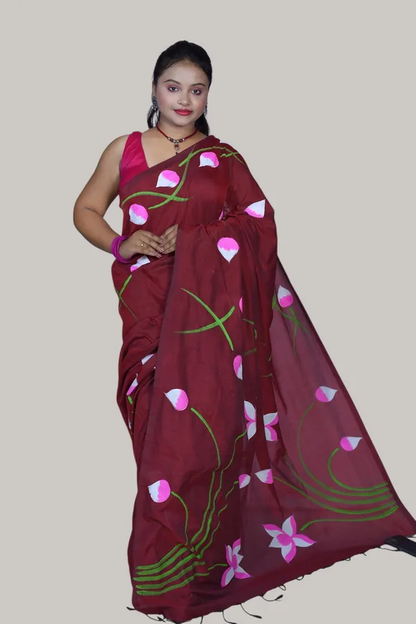 Maroon_Floral_Print_Saree_For_Women