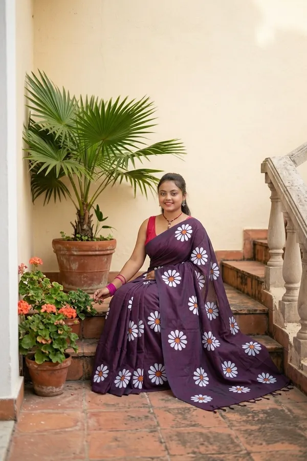 Purple_Floral_Print_Saree_For_Women