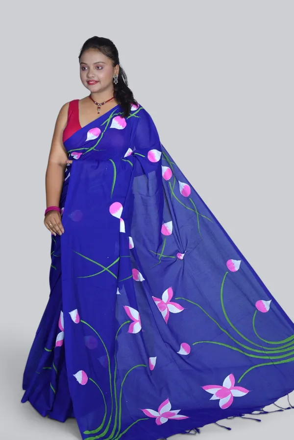 Blue_Georgette_Floral_Print_Saree_For_Women
