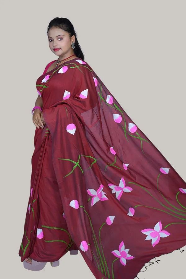 Maroon_Floral_Print_Saree_For_Women