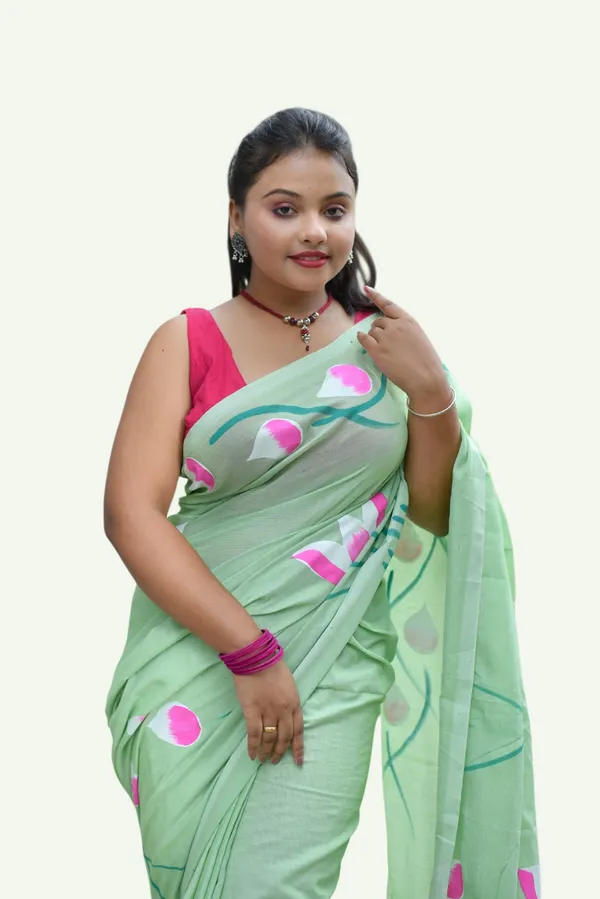 Green_Floral_Print_Saree_For_Women