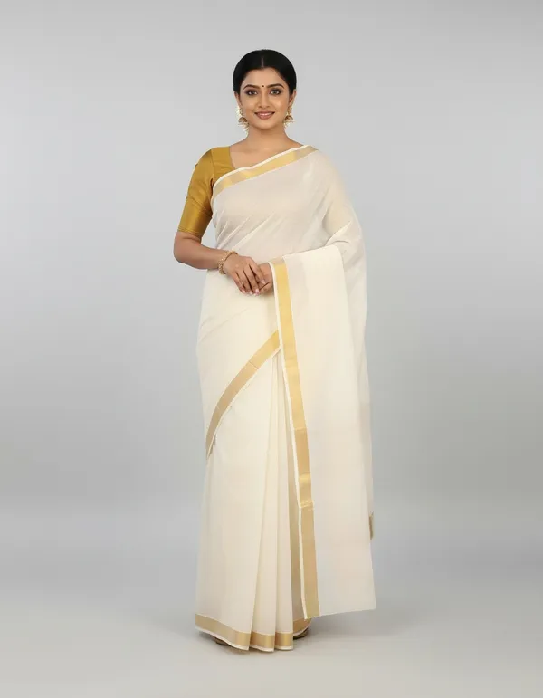 Off_White_Gold_Border_Saree_For_Women