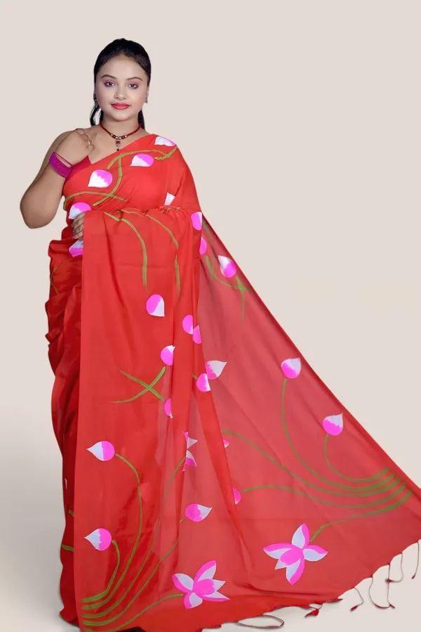 Red_Floral_Print_Saree_For_Women