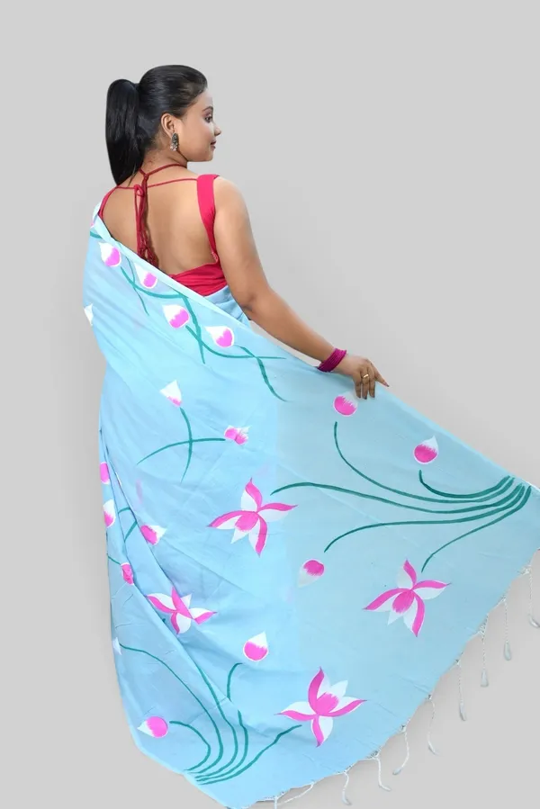 Blue_Floral_Print_Saree_For_Women
