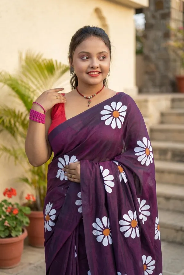 Purple_Floral_Print_Saree_For_Women