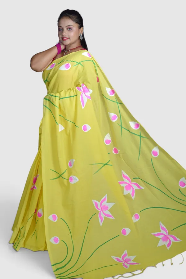 Yellow_Floral_Print_Saree_For_Women