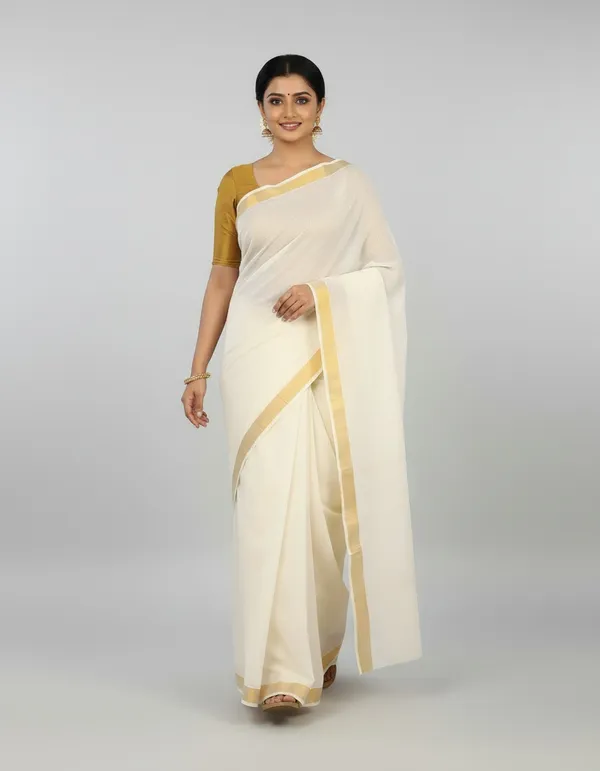 Off_White_Gold_Border_Saree_For_Women