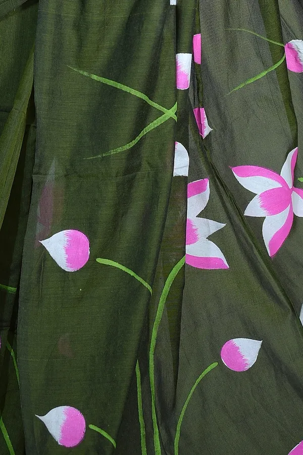 Olive_Green_Floral_Print_Saree_For_Women