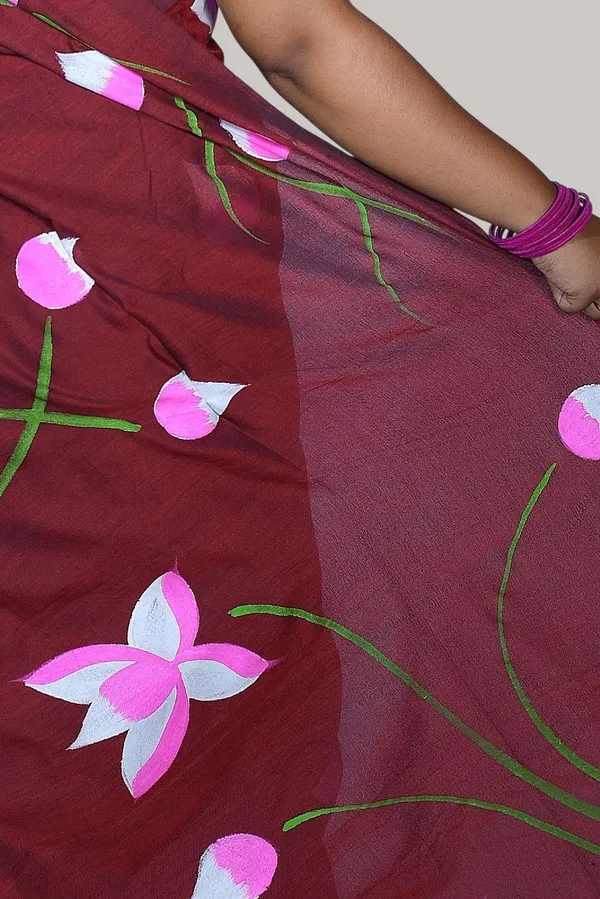 Maroon_Floral_Print_Saree_For_Women