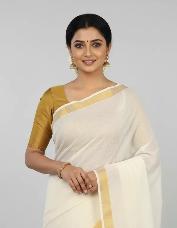 Off_White_Gold_Border_Saree_For_Women