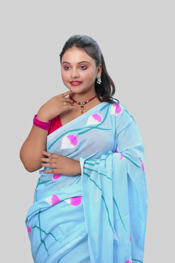 Blue_Floral_Print_Saree_For_Women
