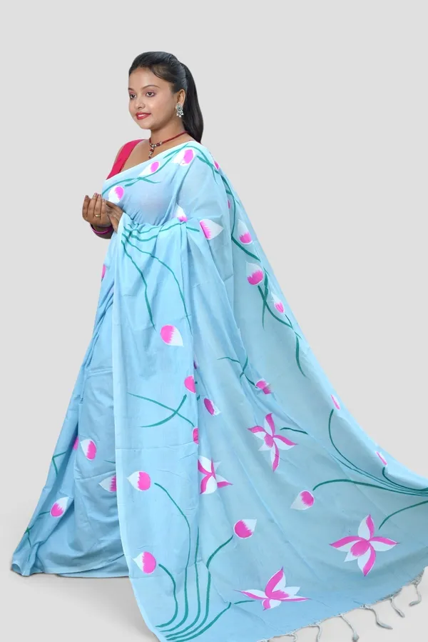 Blue_Floral_Print_Saree_For_Women