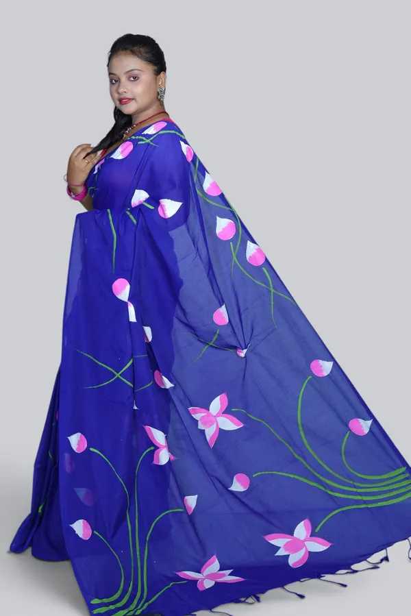 Blue_Georgette_Floral_Print_Saree_For_Women
