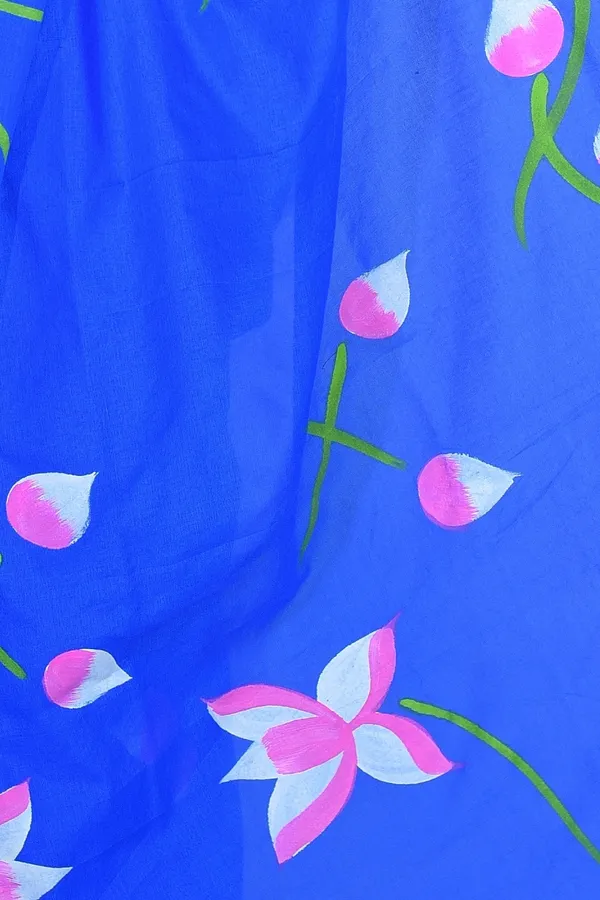 Blue_Cotton_Floral_Print_Saree_For_Women