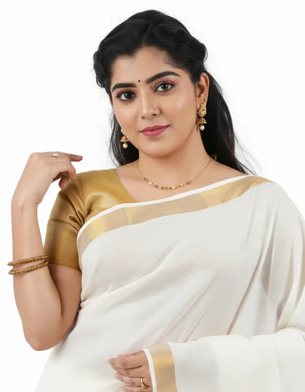 White_Golden_Cotton_Gold_Border_Saree_For_Women