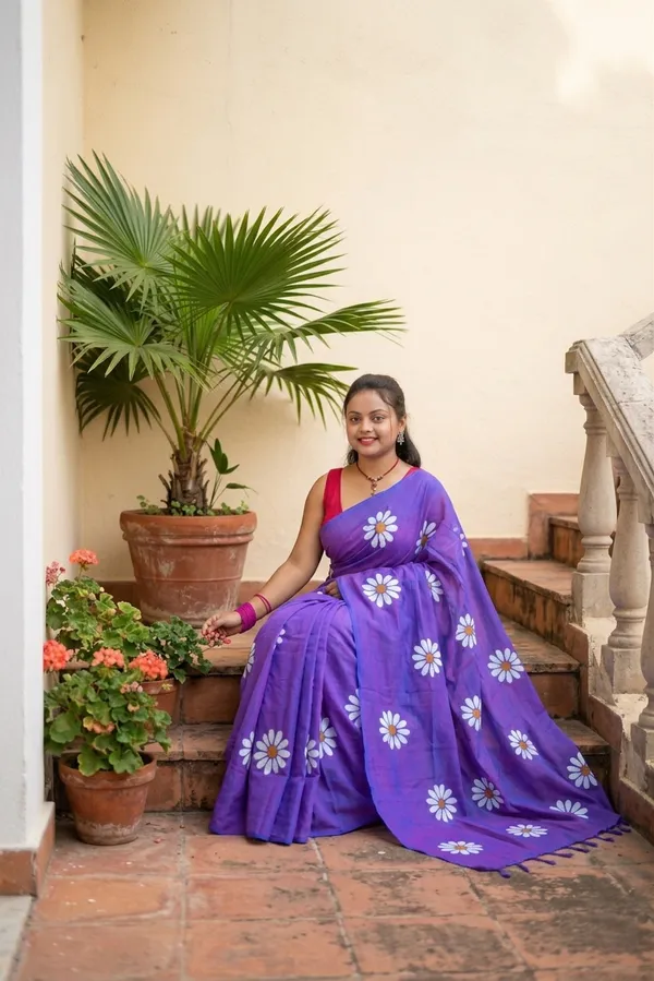 Purple_Daisy_Print_Saree_For_Women