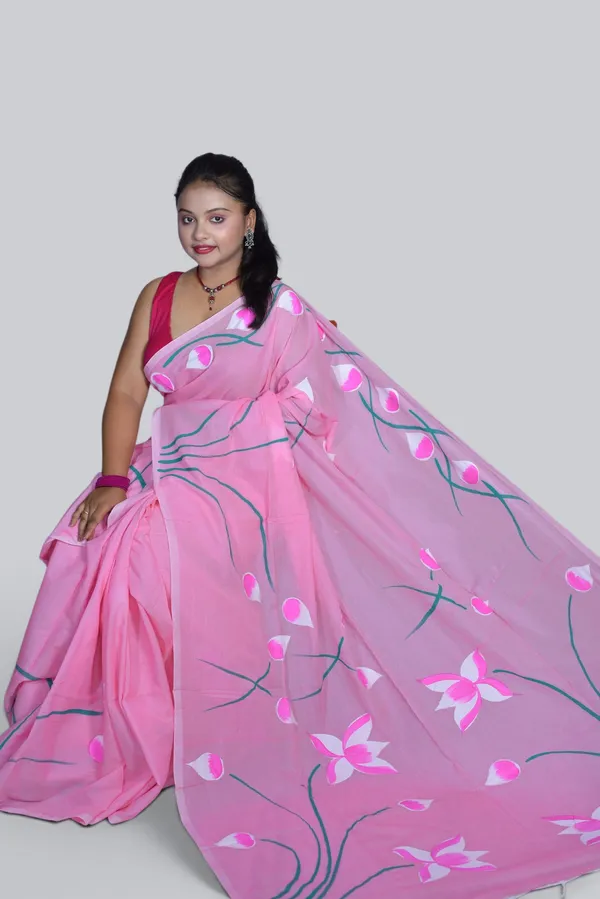Pink_Floral_Print_Saree_For_Women