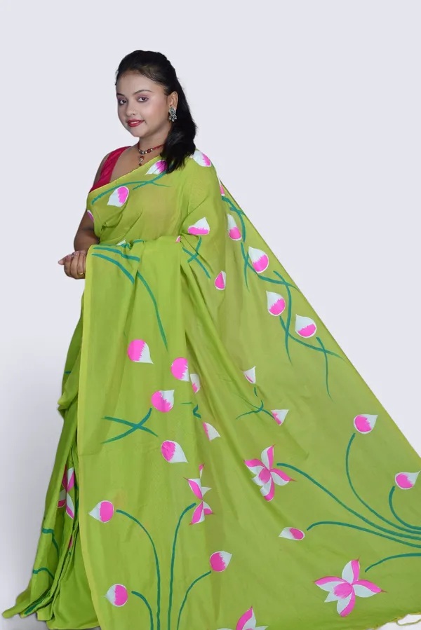 Green_Floral_Print_Saree_For_Women