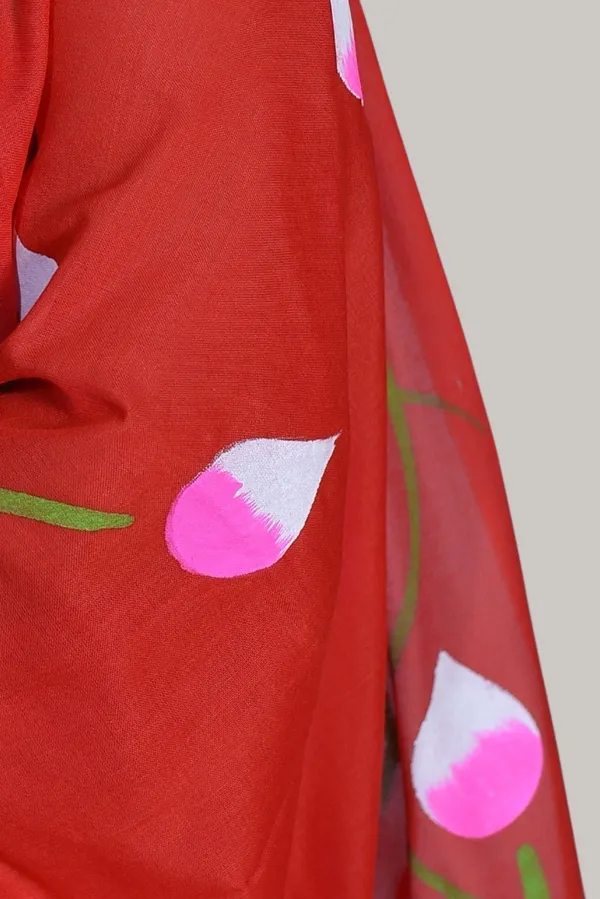 Red_Cotton_Floral_Print_Saree_For_Women