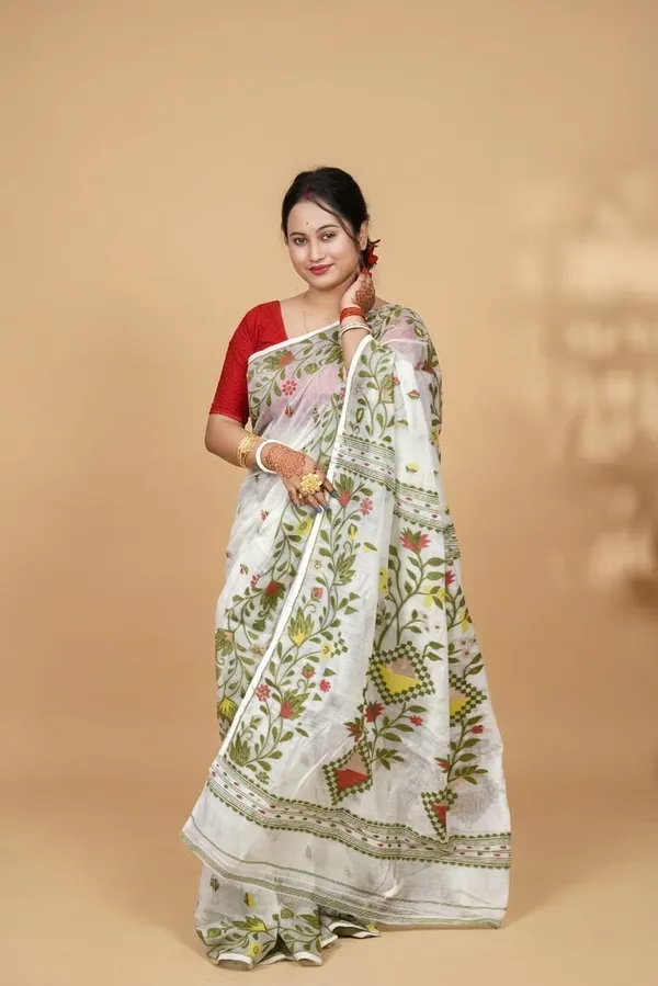 White_Floral_Print_Saree_For_Women