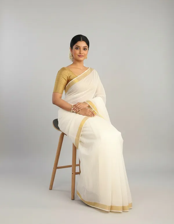 Off_White_Gold_Border_Saree_For_Women