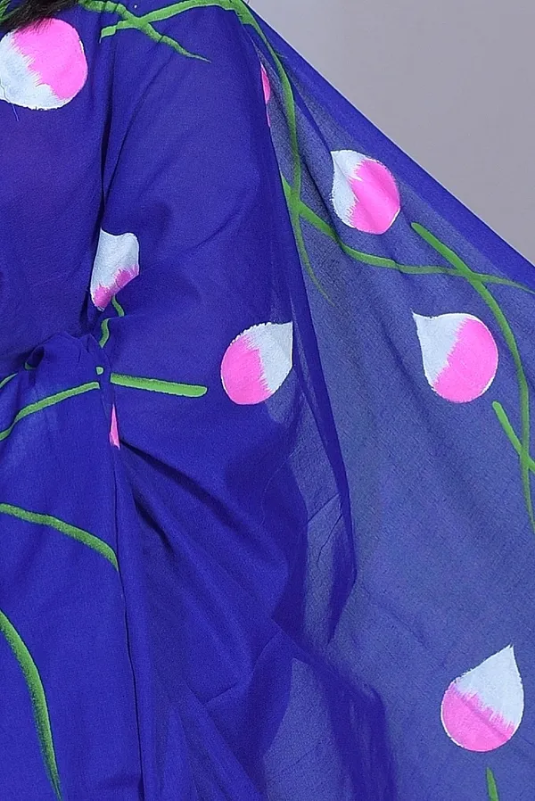 Blue_Georgette_Floral_Print_Saree_For_Women