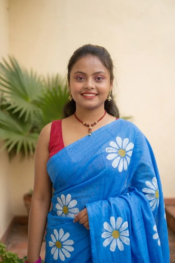 Blue_Cotton_Floral_Print_Saree_For_Women