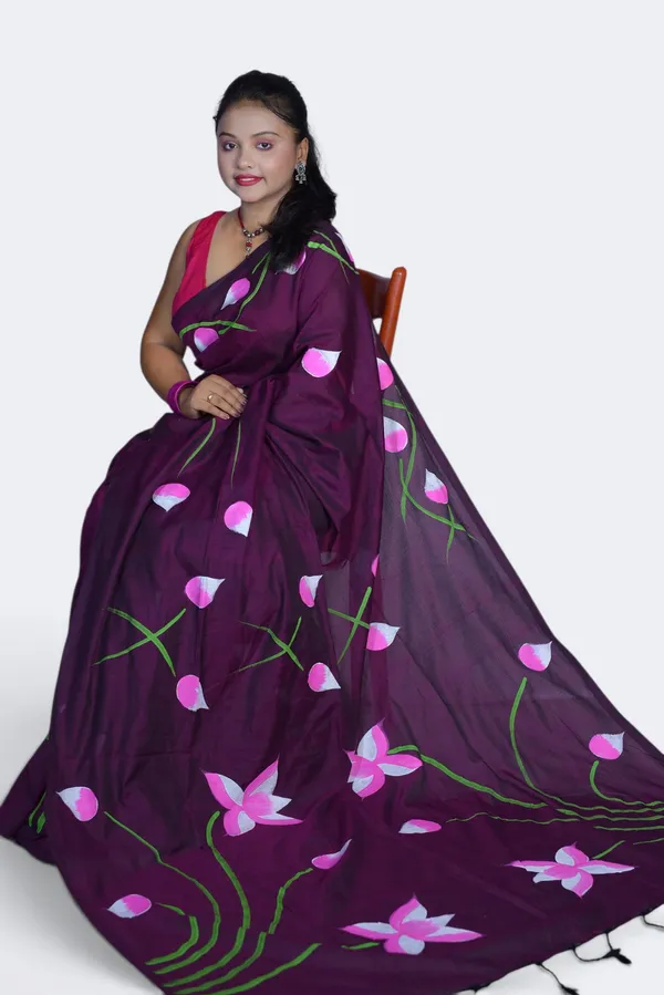 Purple_Floral_Print_Saree_For_Women