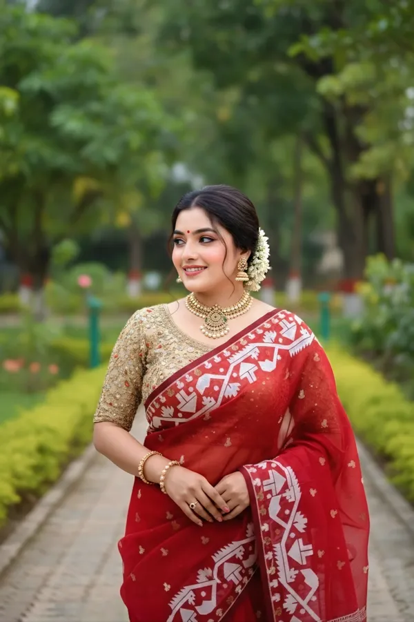 Red_Printed_Traditional_Saree_For_Women
