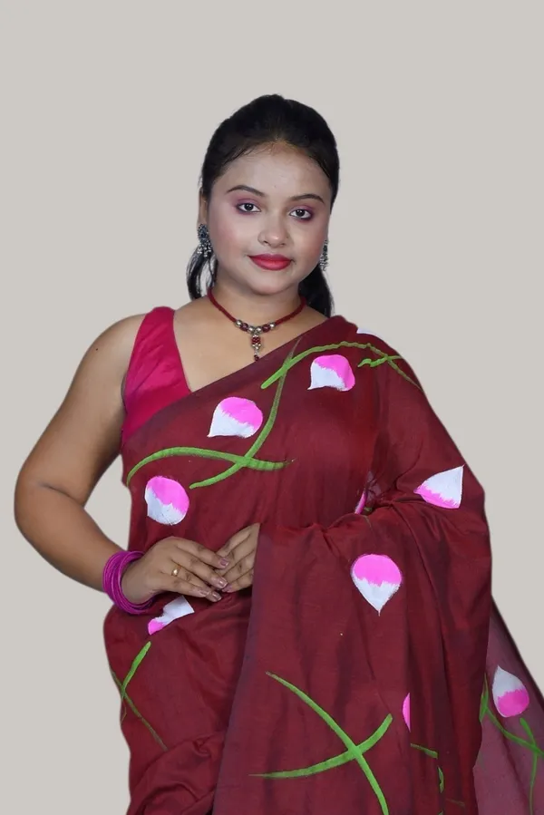 Maroon_Floral_Print_Saree_For_Women