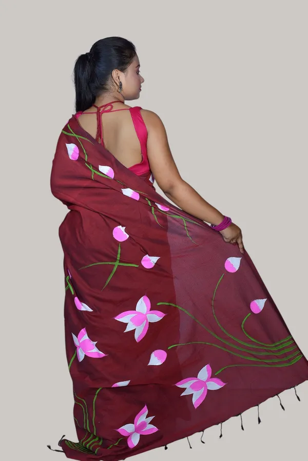 Maroon_Floral_Print_Saree_For_Women