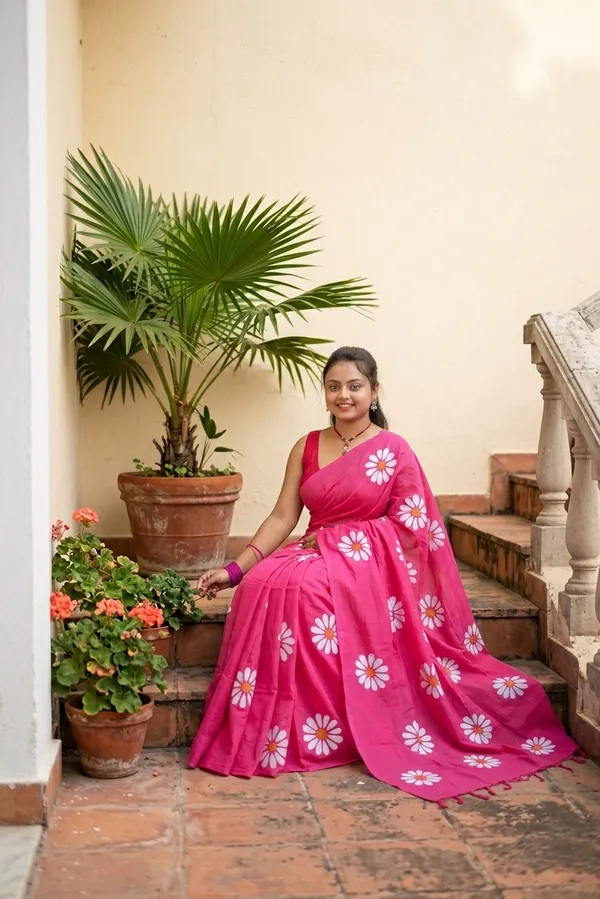 Pink_Floral_Print_Saree_For_Women