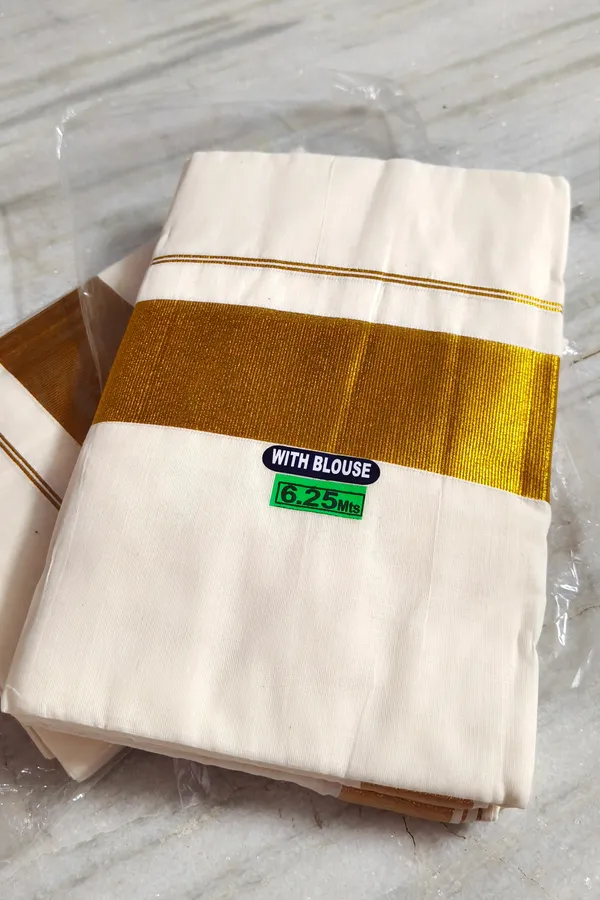 White_Golden_Cotton_Gold_Border_Saree_For_Women