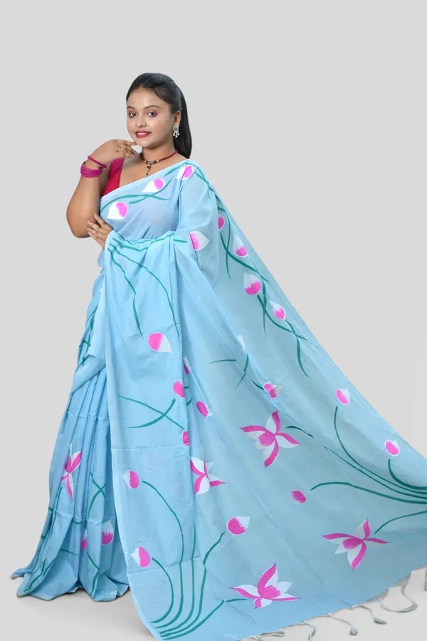 Blue_Floral_Print_Saree_For_Women