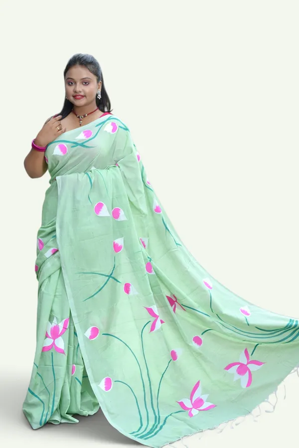 Green_Floral_Print_Saree_For_Women