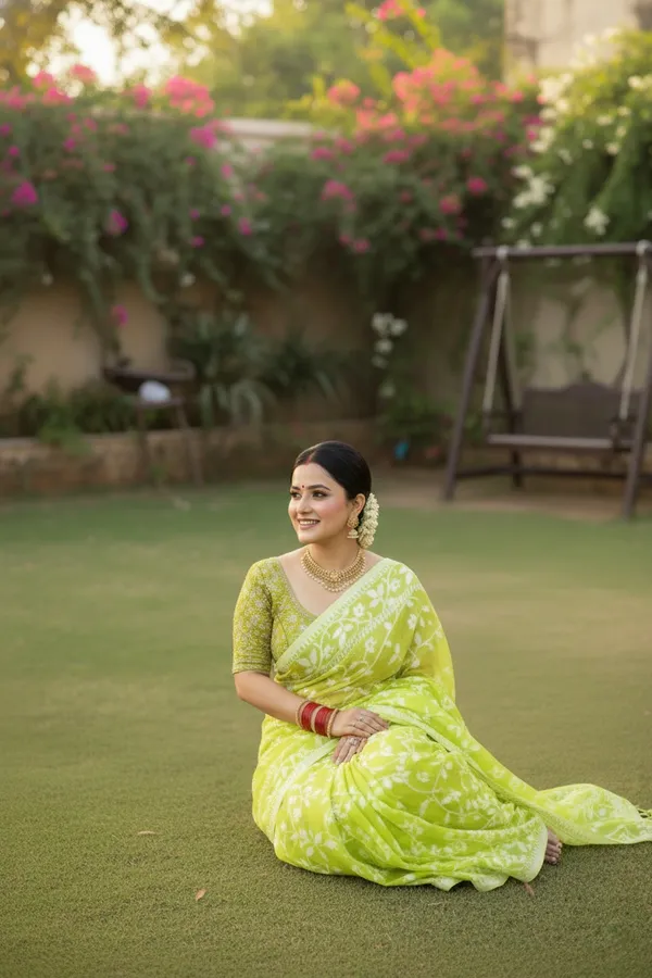 Green_Floral_Print_Saree_For_Women