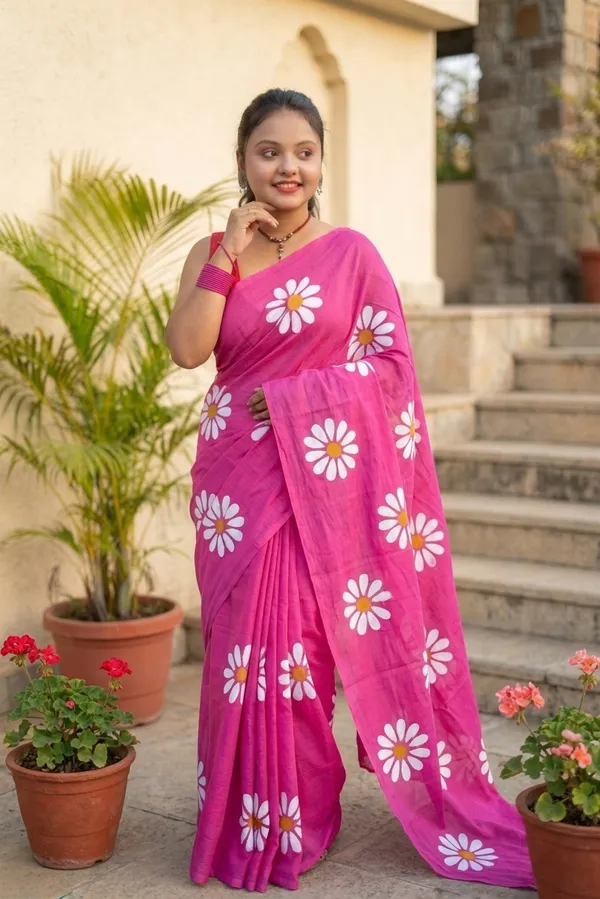 Pink_Floral_Print_Saree_For_Women